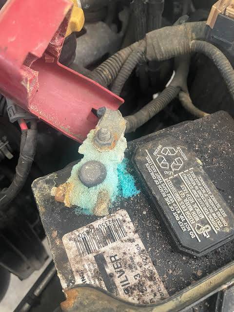 Severe terminal corrosion blocks the flow of electricity, preventing the alternator from recharging the battery.. Source: Reddit